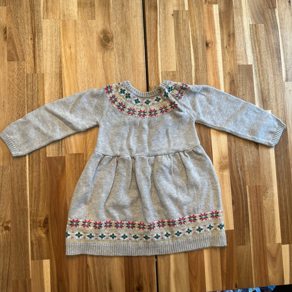 Carters‎ Baby Girls Gray Fair Isle Knit Sweater Dress 18 Months Snowflake Cotton